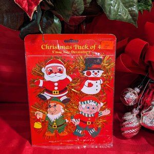 Unopened Package Of 4 Vtg Varied Gold Tinsel Cardboard Christmas Spray Ornament